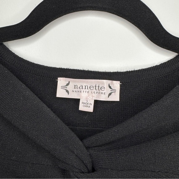 Nanette Lepore Black Knit Fit & Flare Dress | Twist Front | Size Small - Picture 4 of 11